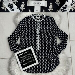 J. Crew Black & White Patterned Cotton Popover Tunic Top | Women’s 4